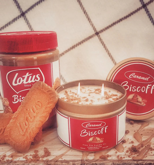 Caramel Biscoff Candle – 250ml Tin | Sweet & Spicy Cookie Scent | Handmade Soy Candle | Perfect Christmas Gift